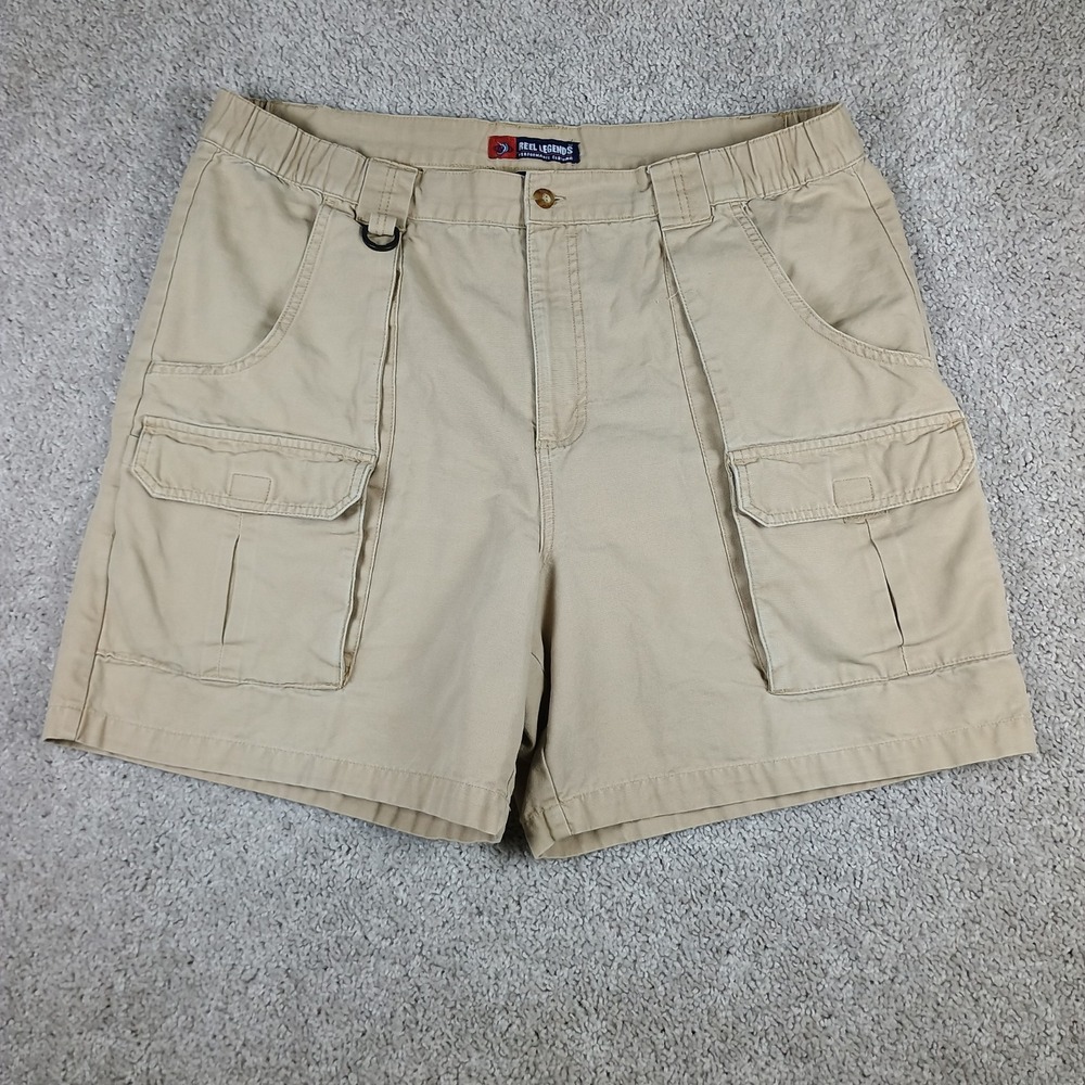 Reel Legends Mens Cargo Fishing Shorts Size 40 Khaki Tan Comfort Elastic Waist